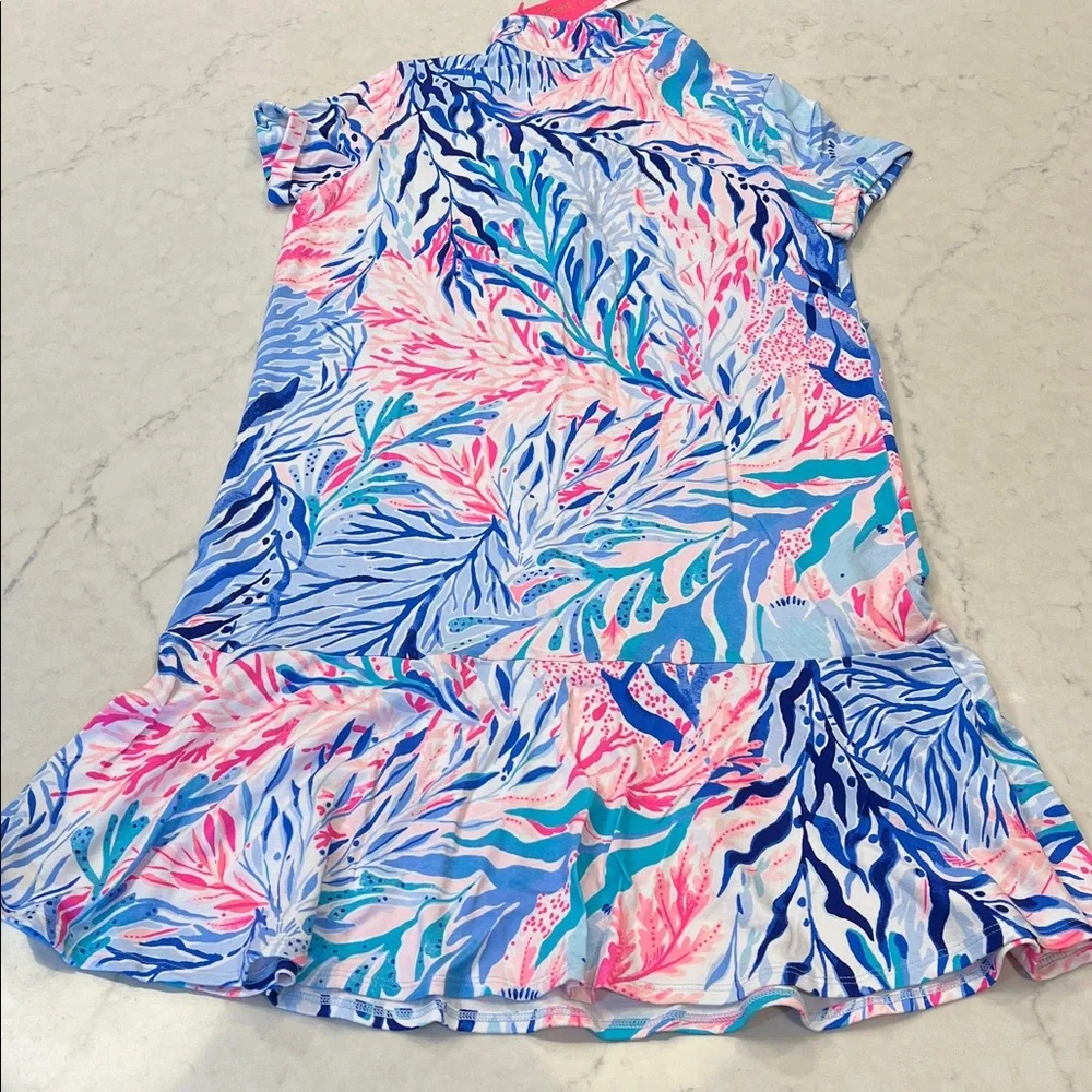Lilly Pulitzer NWT‎ Mini Sadie Polo Dress Girl's XL Crew Blue Kaleidoscope Coral